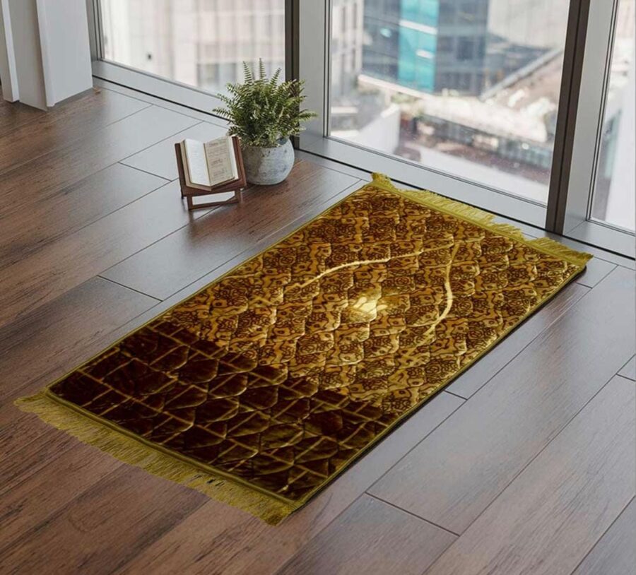 Quilted Velvet Prayer Mat, Golden Brown